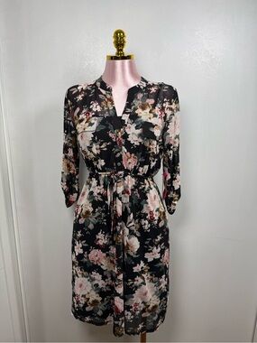 Siren Lily Maternity Black Floral Dress Size M NWT Long Sleeve Sheer Dress